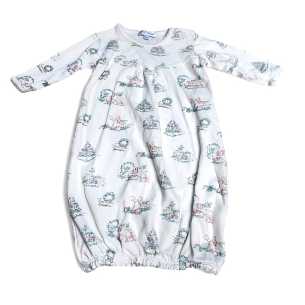 Nellapima White Baby Converter Gown with Pastel Holiday Print Sz.3-6mo